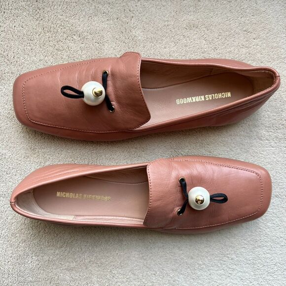 Nicholas Kirkwood Delfi Clay Leather Square Toe Loafer Pearl EU 35.5 US  5.5 - Picture 1 of 16